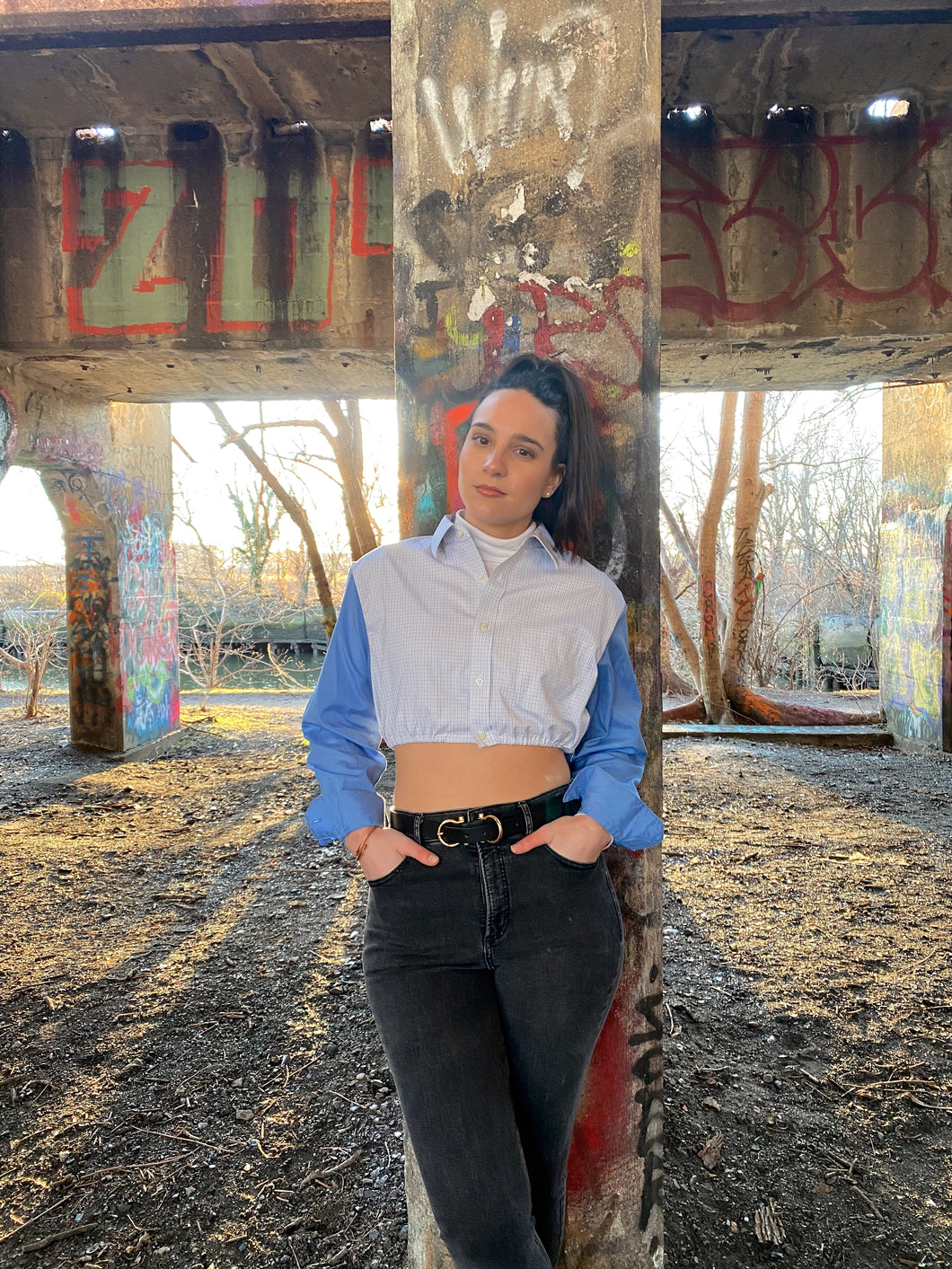 Blue Cropped Button Down