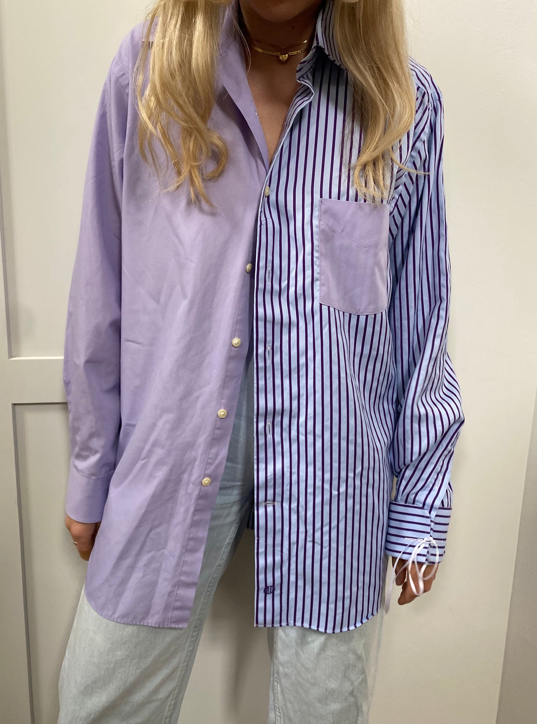 Lilac x Baby Blue Striped Button Down